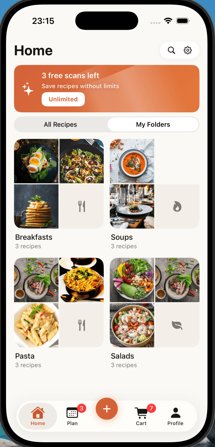 Savie app — recipe feed